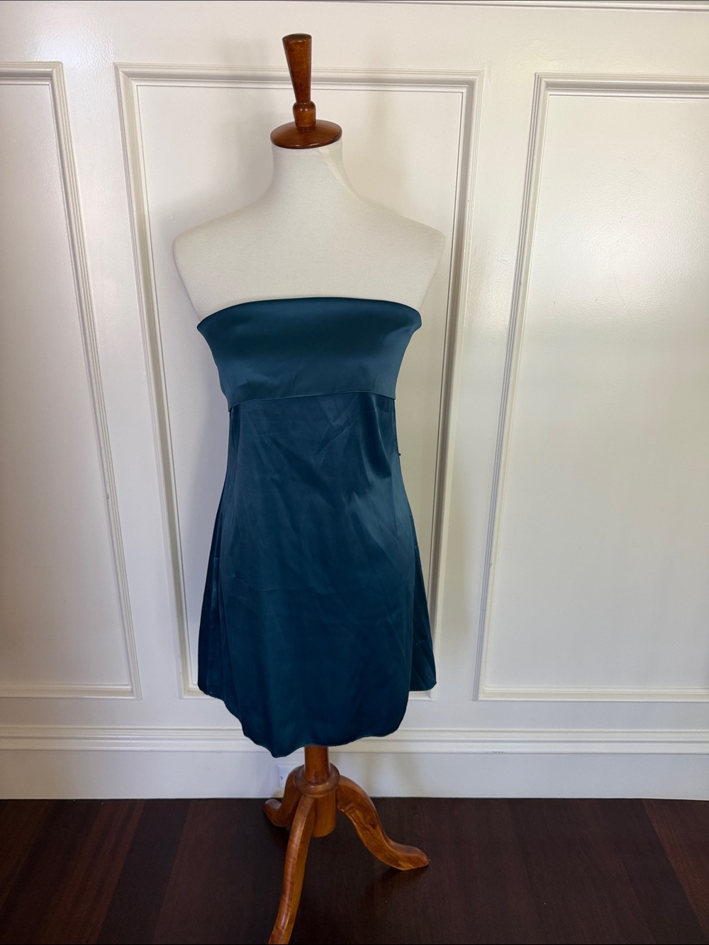 Satin Teal strapless mini Dress